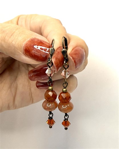 Amber & Czech Glass Earrings W/swarovski Crystals - Etsy