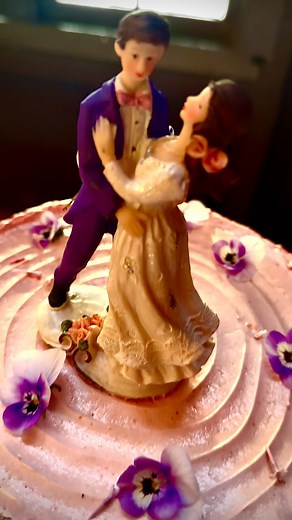 Almond Butter Cake, Raspberry Preserves, Raspberry Lemon Buttercream. Perfectly pink buttercream shade thanks to raspberry powder! Perfect Cake Topper from the bride & groom! | Agnes Devereux Catering