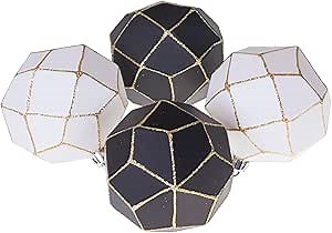 Clever Creations 4 Pack Christmas Rhombus Ornament Set, Shatterproof Holiday Décor for Christmas Trees, Black and White