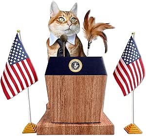 Cute Cat Scratching Post - Sturdy & Large Cat Scratching Posts for Indoor Cats Adults & Kittens - Presidential Podium Modern Cat Scratching Post with Catnip Ball & Feather Toys - 2024 Version