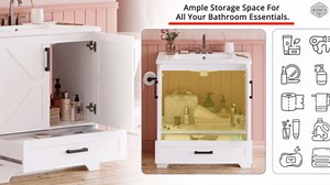 IRONCK Bathroom Vanity with Sink, 30 Inch Farmhouse Bathroom Sink Cabinet with Drawer, Easy Assembly