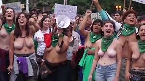 Topless Argentinian protesters with big boobs