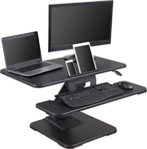 Stand Up Desk Store AirRise Plus Two-Tier Standing Desk Converter/Sit Stand Desk - Turn Any Desk Into a Stand Up Desk/Adjustable Desk (32" Wide | Black)
