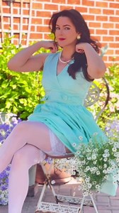 Charlotte 🇬🇧 on Instagram: "Strap attack 🤭💥💋 A little wardrobe malfunction to keep things interesting. There’s always at least one blooper when I’m filming reels ~ maybe I should post them… 🫣 Full outfit and photos coming soon 💚 x 🤍 15% off first @thetightspot order with code CHARLOTTE 🤍 Dress: Mint Green 1950s Striped V Neck Dress @retrostage_official Stockings: Silky Hosiery Super Shine Lace Top Stockings in White from @th