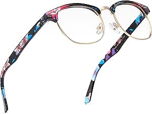 Cyxus Blue Light Glasses for Women Men Retro Semi Rimless Browline Blue Light Glasses for Computer Eye Strain Gaming Glasses Anti Harmful Blue Light 8056T15