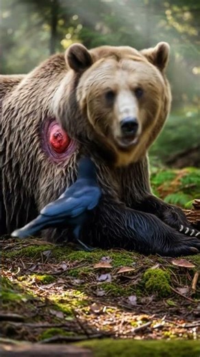 Crow Cleans a Bear's Gaping Wound