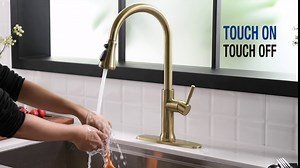 Fapully Touch Kitchen Faucets with Pull Down Sprayer, Single Handle Stainless Steel Brushed Gold Kitchen Sink Faucet with Pull Out Sprayer and Hole Cover