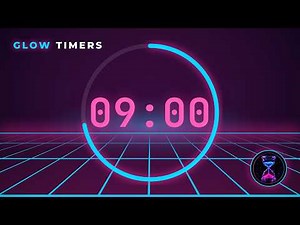 9 Minute Timer with Alarm 🔔 Neon Retro Grid • Synthwave Countdown