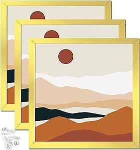 Gold 9x9 Picture Frame Set of 3, High Transparent Frame for 9 By 9 Square Photo Collage Canvas Poster Size Wall Mount and Tabletop Horizontally Vertically (Gold, 9 x 9 inches)