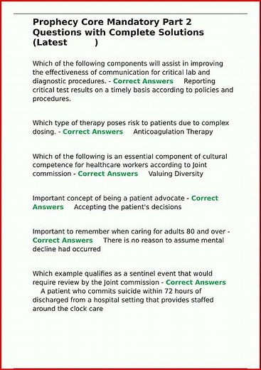 Prophecy Core Mandatory Part 2 Questions with Complete Solutions Latest new video