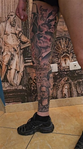 Full Leg Sleeve Tattoo Art in Tirana, Albania