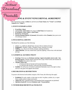 Wedding Venue Rental Agreement Template | Event Contract (PDF) - Etsy UK
