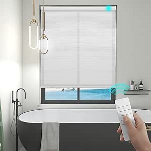 Motorized Cellular Blinds with Remote Control for Windows Custom, Motor Honeycomb Shade Customized Size Cordless, Electric Accordion Shades with Valance Cordless Privacy for Home, JZCMD-CET-WT-B