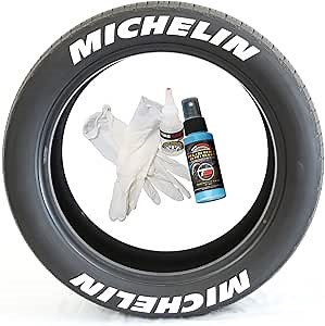 Tire Stickers Michelin Tire Lettering - Permanent Decals with Glue & 2oz Bottle Touch-Up Cleaner / 17-18 Inch Wheels / 1.25 Inches/White / 4 Pack