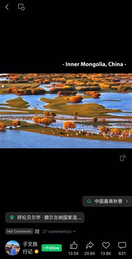 10K views · 33 reactions | Froggie and Happy Horse made it to Inner Mongolia, China! Can’t wait to share these golden hues with you all.  Hope you’re surrounded by good company and beautiful views this Mid-Autumn.  Search ID: sphX5qmE34UkSXt on WeChat Channels to join the leaf-peeping moments and drop your own travel snaps in the comments! #WeChat #Weixin #Channels #Trending | WeChat | Facebook
