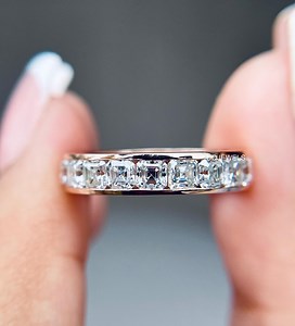 Asscher Cut Moissanite Diamond Eternity Band, Channel Set Stacking Ring for Women, Asscher Cut Wedding Band Half Eternity Band Matching Band - Etsy Canada