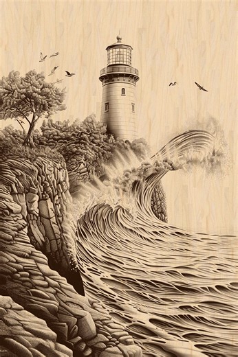 Lighthouse Laser Engraving File: Nautical Ocean Wave Scene (PNG & JPEG) - Etsy