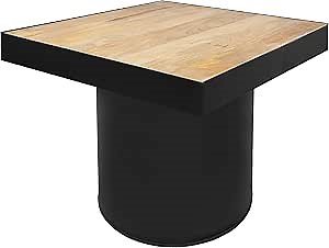 The Urban Port End 21-Inch Wooden Side Table with Block Metal Base, Brown and Black
