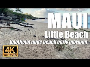 Unofficial nude beach at base of cinder cone to the surf at Little Beach, Makena, Maui, Hawaii 4K