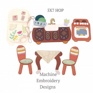 Boho Dollhouse Kitchen Furniture ITH Machine Embroidery Design (5x7 Hoop Felt Toy Set) - Etsy