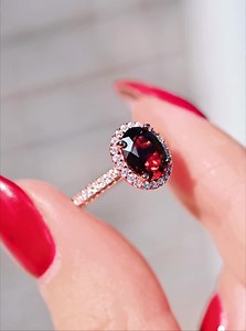 Natural Red Garnet Ring- 14K Rose Gold Vermeil Halo Oval Engagement or Promise Ring for Women- January Birthstone- Anniversary Gift for Her - Etsy
