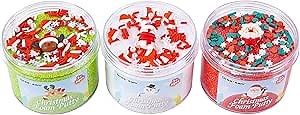 Christmas Crunchy Slime Kit with Fluffy Charms Floam Putty Toys for Girls Boys ASMR Stress Relief Toy Kids & Adults Super Soft & Non Sticky Slime Party Favors (3x5oz)