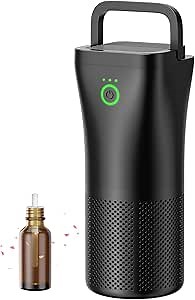 Portable Car Air Purifier - Homintell Mini Air Purifiers for Smokers and Allergies Air Cleaner, True Hepa Air Filter, Aromatherapy bottle, black, small