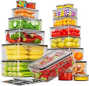 36 PCS Food Storage Containers with Lids Airtight (18 Freezer Containers with 18 Lids) - Leakproof Plastic Meal Prep Containers for Pantry, Kitchen Storage and Organization with Labels & Pen