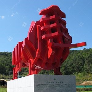 [Hot Item] Contemporary Large Outdoor Red Painted Cow Sculpture for Highway Decoration