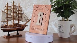 Happy 1st Anniversary Wooden Card with Holder. 1 Year, first, One Years, Paper Wedding Anniversary Gift for Her, Wife, Him, Husband or Parents, Couple. Handmade.
