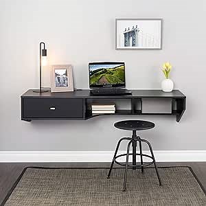 Modern Floating Desk with Drawer, Black
