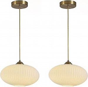 White Milk Glass Pendant Lights Kitchen Island Mid Century Modern Globe Pendant Lamp White and Gold Hanging Light Fixture Antique Brass Hanging Lights (2 Pack)