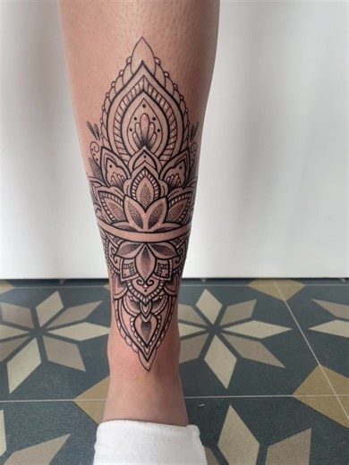 Mandala Tattoo Ideas for Inner Thigh and Shin