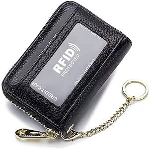 RFID Credit Card Holder Wallet with Keychain & ID Window Zipper Small