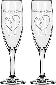 GIFTS INFINITY® Engraved Wedding Heart With Kisses Champagne Flutes Set of 2 Personalized Toasting Glasses - Valentine's Day Gift (Fl-16)