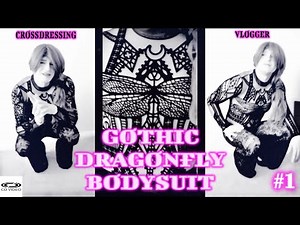 Crossdressing Vlogger Dragonfly Gothic Velvet Bodysuit Pt1