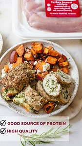 Dinner plans? These Rosemary Provolone Stuffed Turkey Cutlets are made with thinly sliced turkey breast cutlets that are packed with 2️⃣5️⃣g of protein per serving and perfect for your next meal! 🍽️ . #ShadyBrookFarms #TurkeyBreastCutlets #TurkeyBreast #StuffedTurkeyCutlets #SweetPotatoes #DinnerRecipes #DinnerInspo | Shady Brook Farms