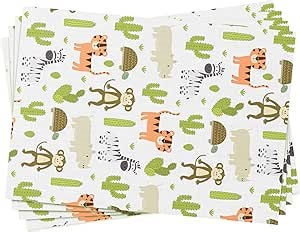 KIIS Disposable Placemats for Baby 18" x 12" - Busy Baby Mat, Waterproof, BPA-Free Toddler Placemat - 30 Pack (Animals)