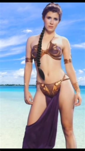 Princess Leia Carrie Fisher with Slav3 outfit in golden bikini on Jabba Throne in his palace Star Wars Episode VI Return of the Jedi #starwars #returnofthejedi #lucasfilms #jabba #hutt #episodeVi #returnofthejedi #leia #princess #princessleia #carriefisher | Star Wars Universal