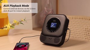 August SE15 Portable CD Player with Bluetooth 5.3, USB Port, 3.5mm AUX In/Out, 6W Stereo Speaker for Home - Rechargeable CD Walkman with EQ, Anti-Skip, Repeat - Wall Mount, Earphones & Remote Included