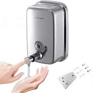 Interhasa! 33.81oz 1000ml Wall-Mounted Stainless Steel Sliver Commercial Soap & Lotion Dispenser