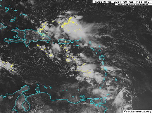 CARIBBEAN TROPICAL WAVE DISORGANIZED Visible satellite imagery showing tropical wave in Eastern Caribbean being monitored has no real organization despite increased shower and thunderstorm activity. Low-level winds are largely east to west and no signs of any circulation forming within the wave. In addition, upper-level winds continue pushing back on the wave. | Florida Weather Watch