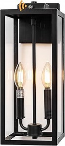 Dusk to Dawn Outdoor Light Fixture 2-Light, Large Outdoor Lantern 16” IP65 Waterproof Exterior Sconce with Photocell Sensor Outside Wall Light for House Front Porch Wall Mounted Lamp, E12