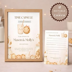 Milk and Cookies Time Capsule Template, 8x10 Birthday Time Capsule Sign, 5x7 Wish Card, Editable Canva Party Printable LBS039 - Etsy Canada