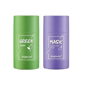 2 Pcs Green Tea Face Mask ,Poreless Deep Cleanse Green Purifying Clay Stick Mask for Face Blackhead Remover With Green Tea Extract.（Green Tea & Eggplant ）