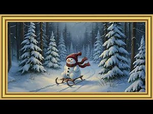 Snowman in Winter Forest Screensaver in 4K – Cozy Christmas | Snowy Trees, Sled & Peaceful Ambience