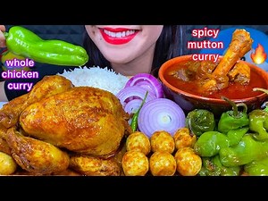 ASMR SPICY MUTTON CURRY, WHOLE CHICKEN CURRY, EGG CURRY, PEPPER, RICE MASSIVE Eating Sounds