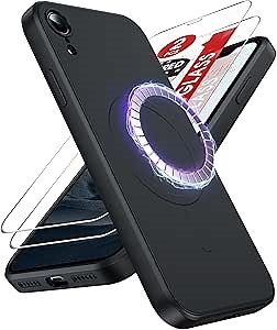 LeYi for iPhone-XR Case: XR Phone Case with 2Pcs Tempered Glass Screen Protector【Compatible with MagSafe】, Liquid Silicone Cover with Magnetic, Microfiber Lining Protective Case iPhone 10 XR, Black