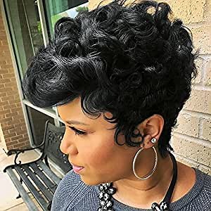 Short Pixie Cut Wigs for Black Women Natural Black Short Cut Wigs for Women Pixie Cut Short Synthetic Fiber Hair wigs for Women, 6 Inch (Pack of 1)