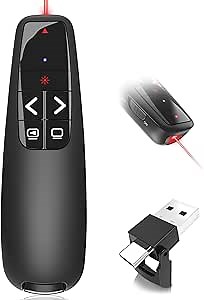 [2 in 1 USB Type C] Presentation Clicker for Powerpoint Presentations, Red Laser Pointer for Presentations, Wireless Presenter Remote Slideshow Clicker for Computer MacBook, Multi-OS Compatible